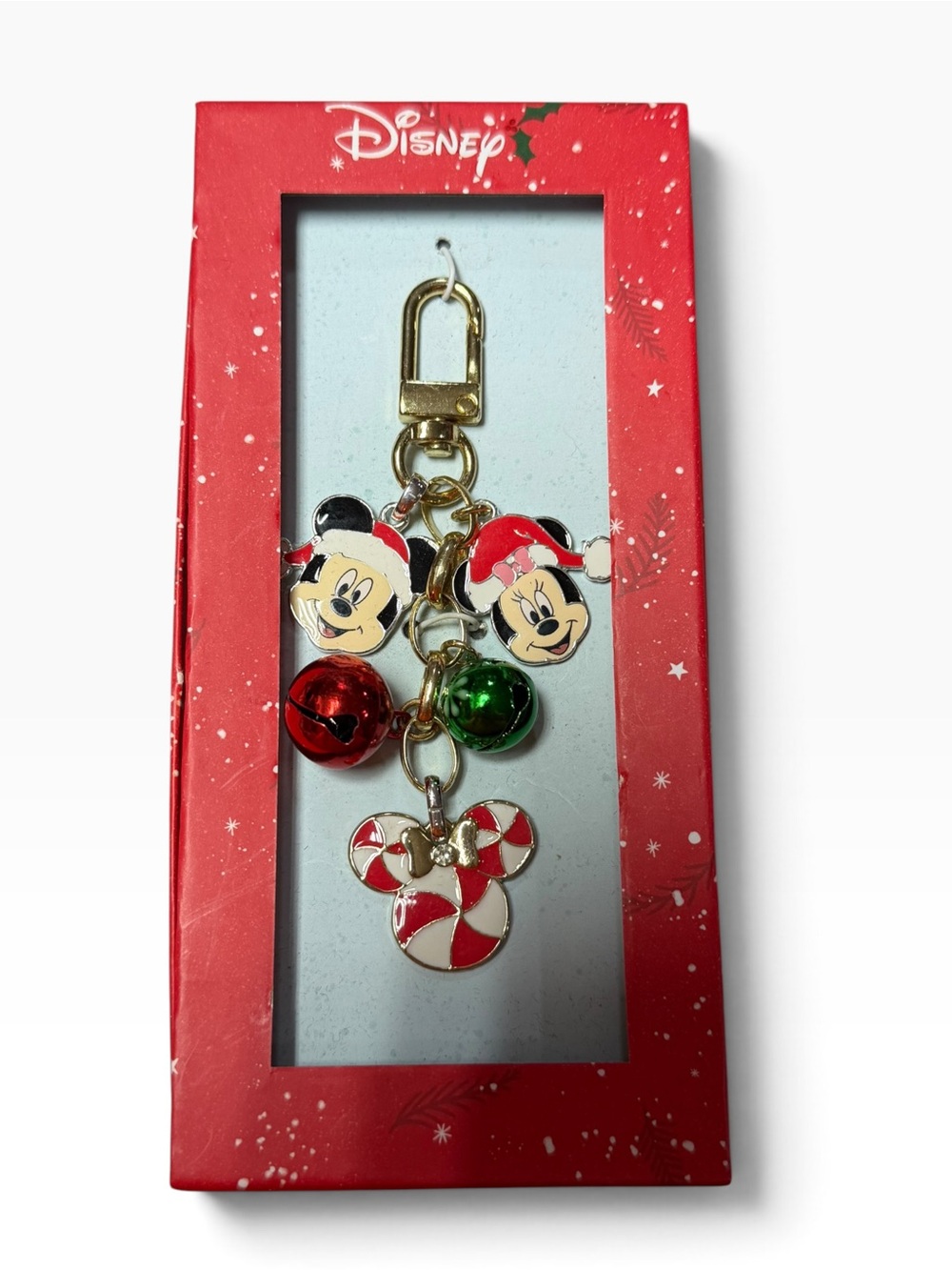 Disney Mickey Minnie Christmas Keychain Bag Charm Jingle Bells Candy Cane NWT